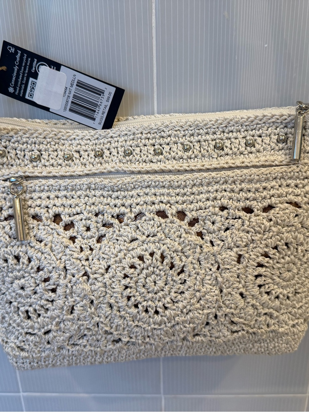 Woven Crochet Crossbody Bag in Cream - Picture 8 of 8